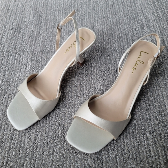 NEW Lulu's Soline Satin Slingback Low Kitten Heel Sandals, Size 8.5, Color White - Picture 4 of 11